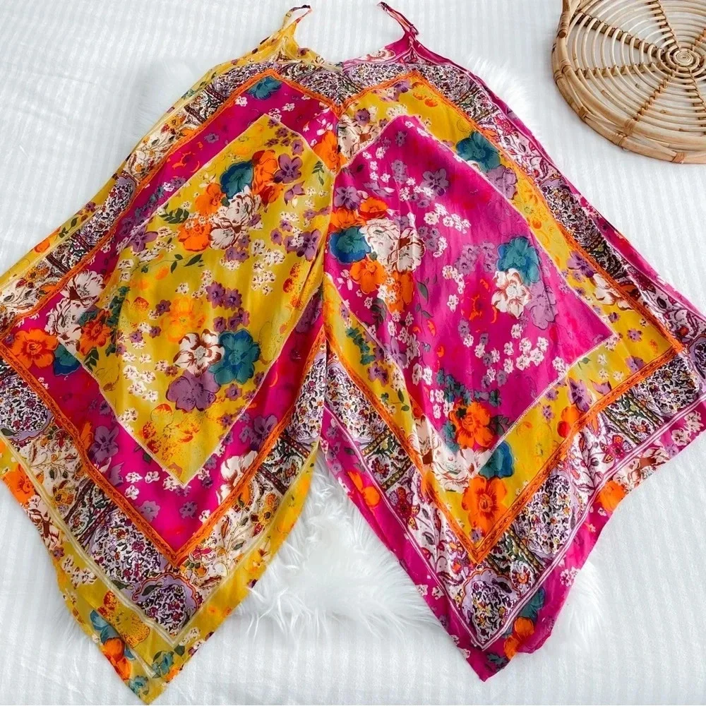 Anthropologie Daria Handkerchief Sleep Midi Dress Multi Floral Asymmetrical XS/S